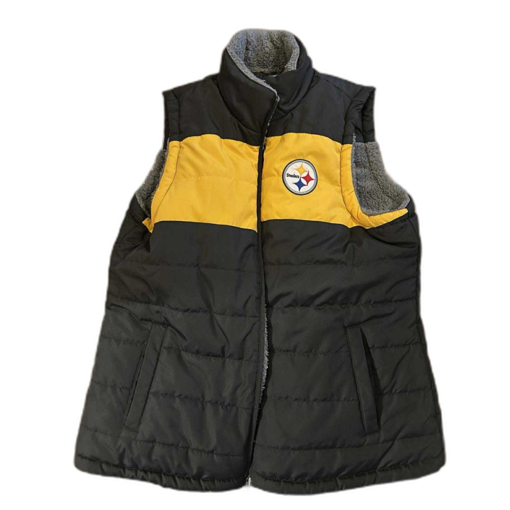 NFL Pittsburgh Steelers Men Black Reversible Puffer Vest Size M